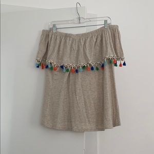 Pebble and Stone Tassel Off the Shoulder Top